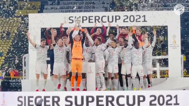 Bayern stars celebrate winning the Supercup